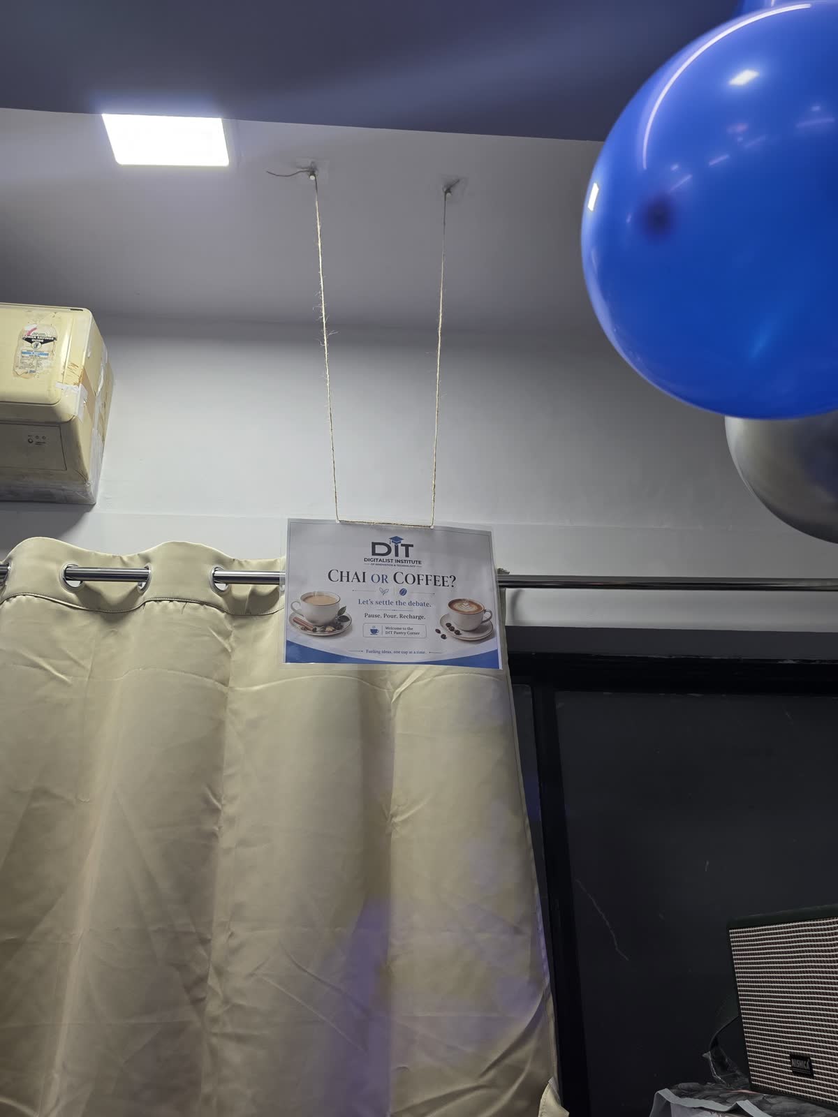 The DIT chai and coffee corner sign on opening day