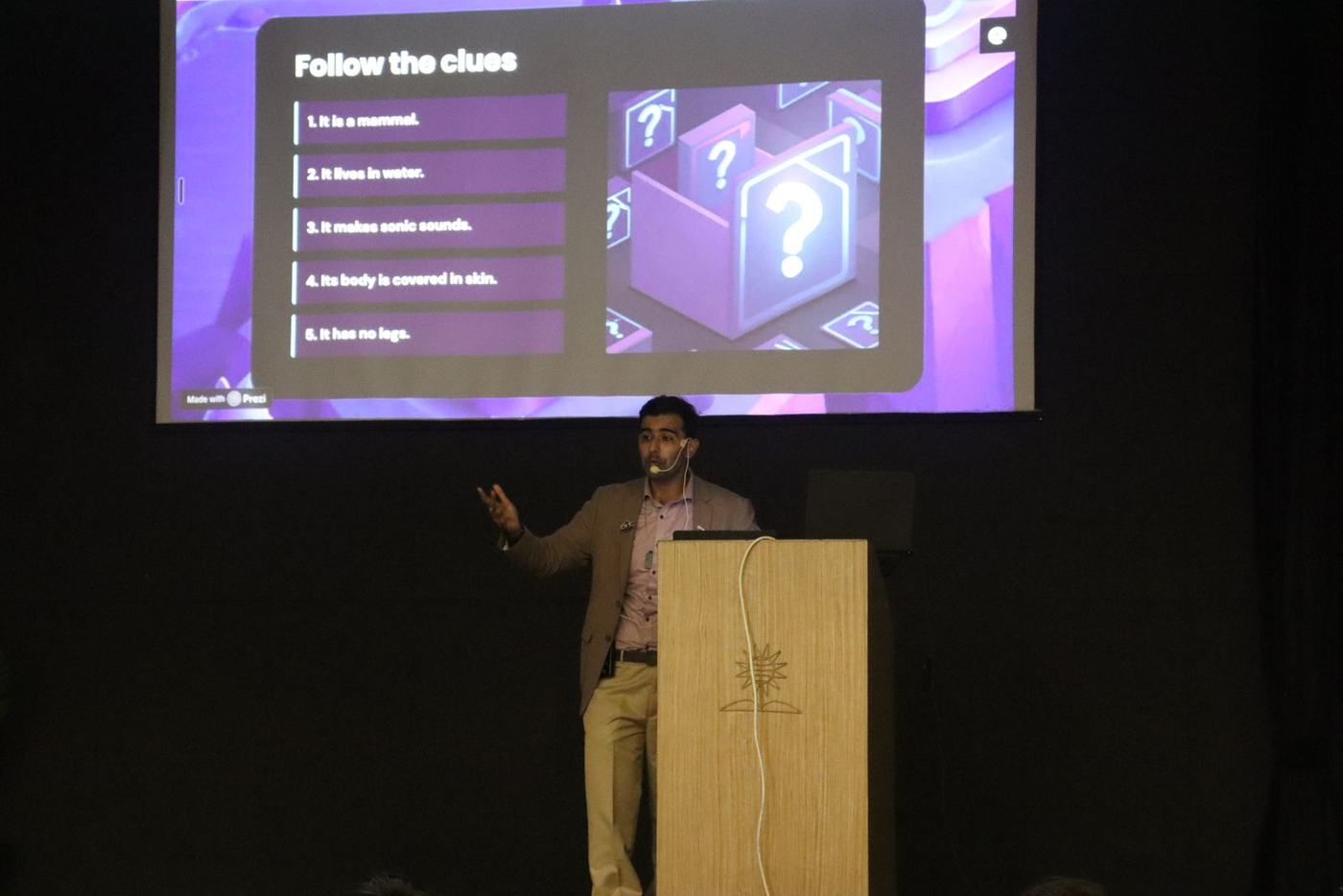 A Follow the clues activity on screen