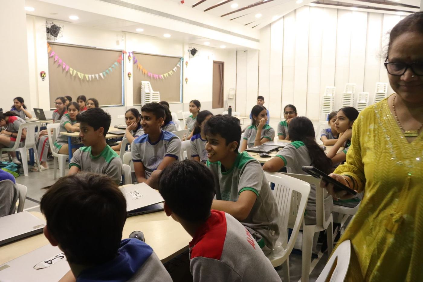 Students and a teacher mid-session