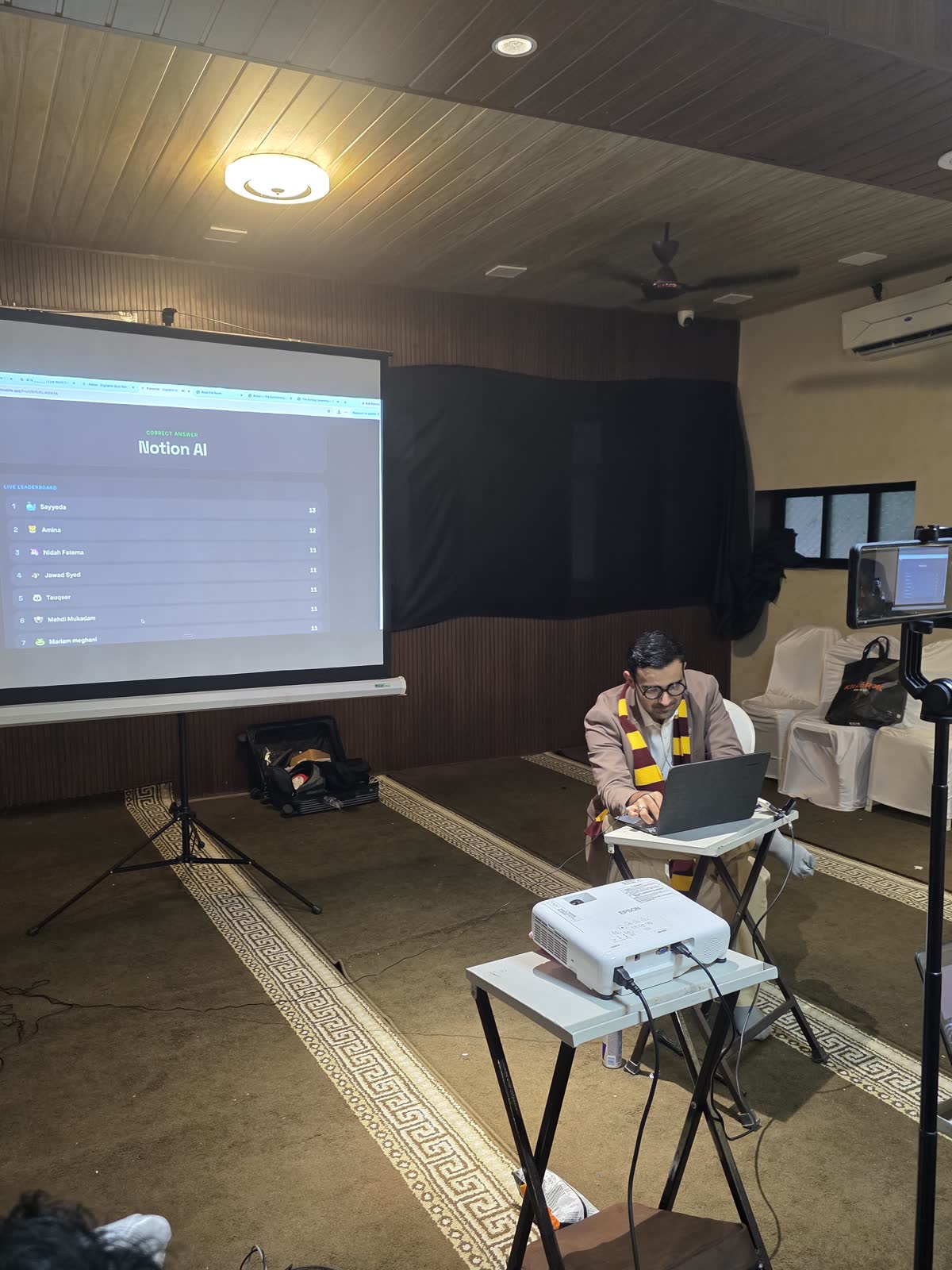 The orientation room set up with projector and screen