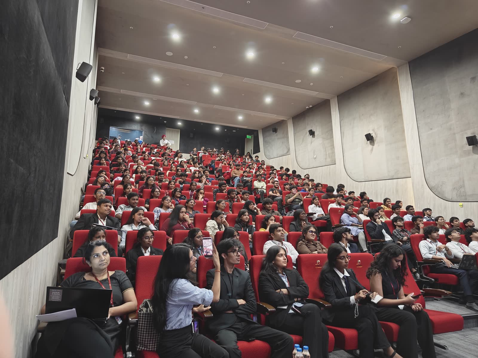 Students filling every row of the NMIMS Hyderabad auditorium