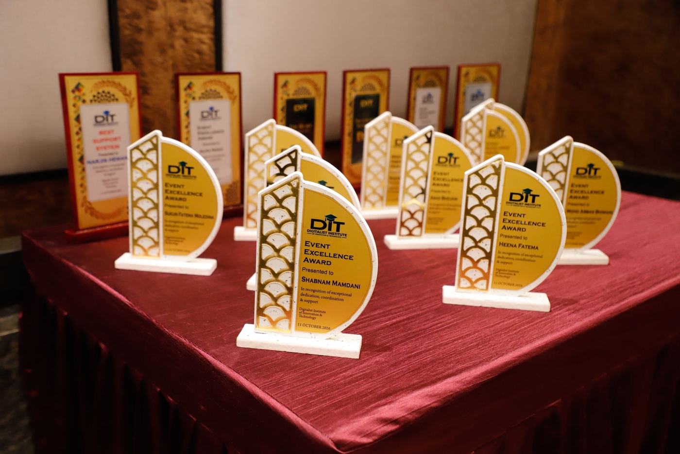The trophies lined up before the ceremony