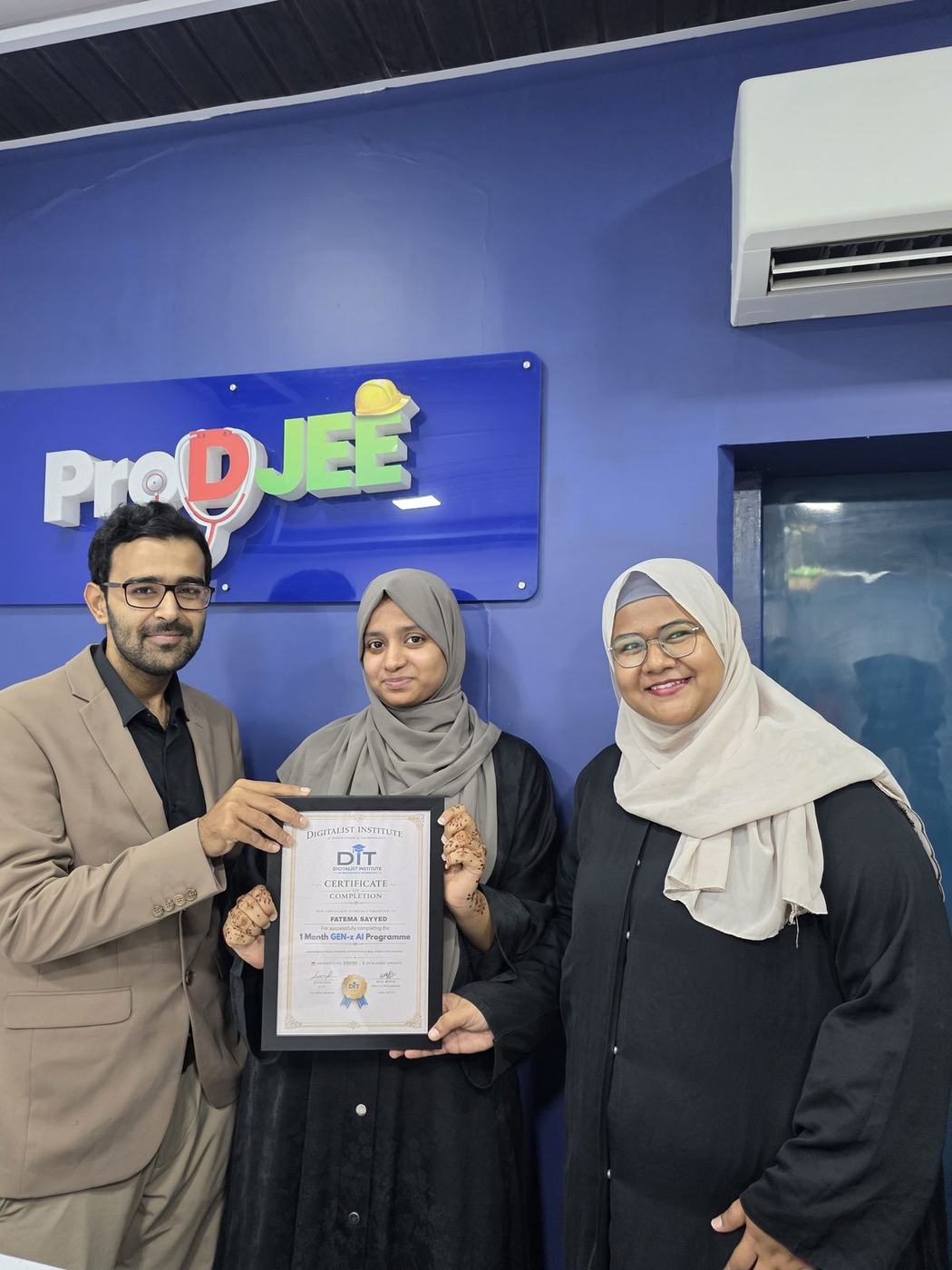 A GenZ-AI student receives a certificate