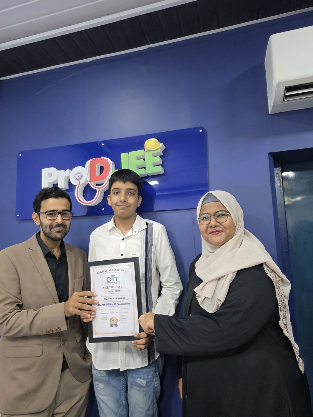 A GenZ-AI student receives a certificate