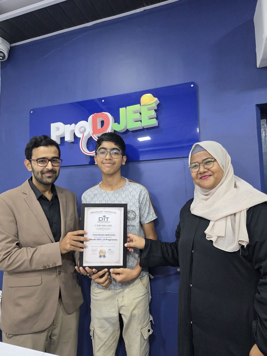 A GenZ-AI student receives a certificate