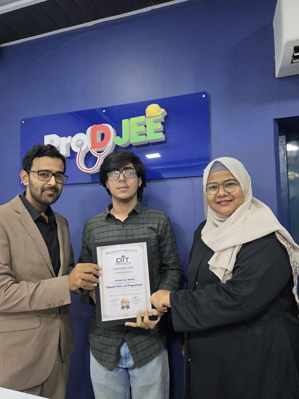 A GenZ-AI student receives a certificate